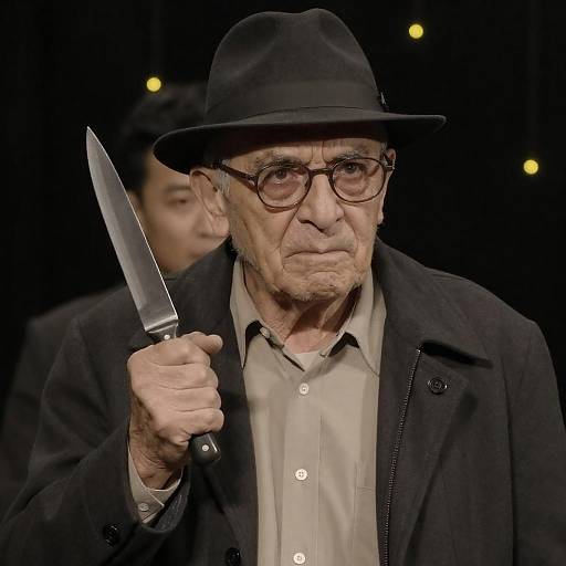 Elderly Man Holding Knife with Intense Expression