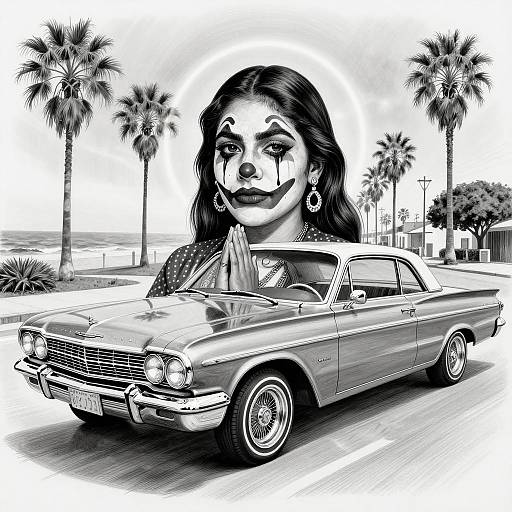 Chicano Art Mujer with Classic Lowrider