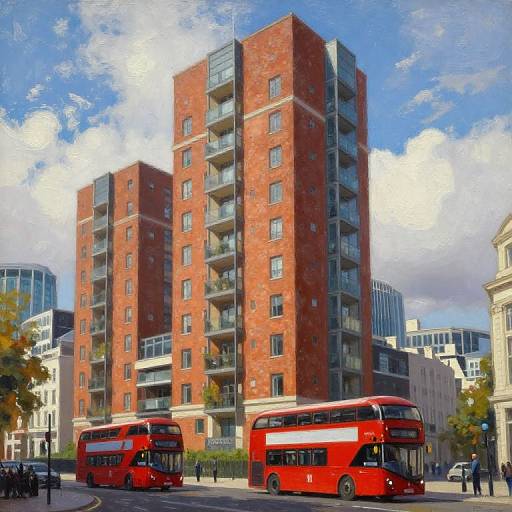 London Brick Skyscraper with Buses