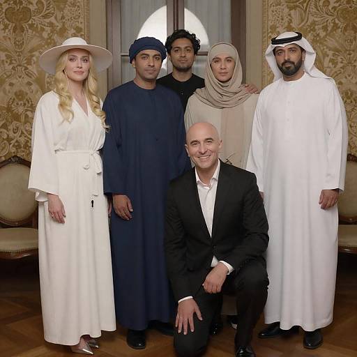 Diverse Group Portrait in Traditional and Modern Attire