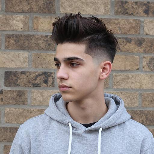 Young Man with Stylish Haircut and Grey Hoodie