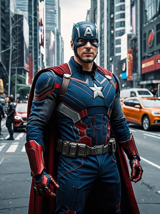 Avengers Costume in Futuristic Cityscape