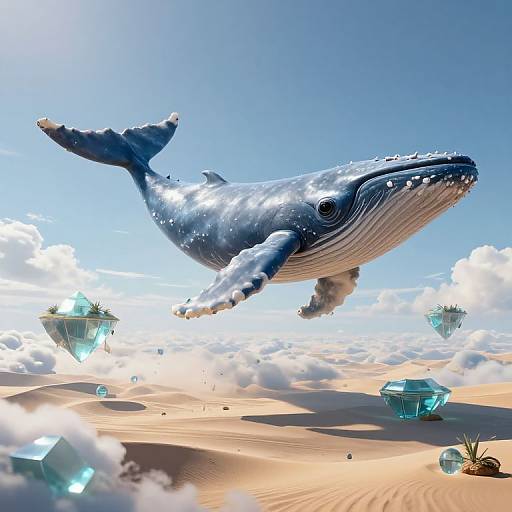 Levitating Whale in Sand Sky