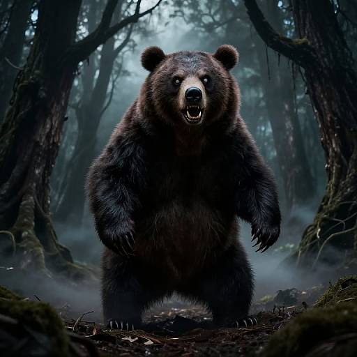 Menacing Sloth Bear in Haunted Forest