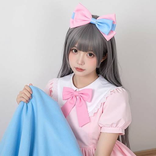 Girl with Grey Hair in Pink Dress