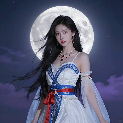 Fantasy Woman Under Full Moon