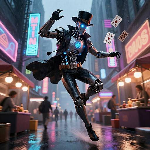 Cybernetic Street Magician in Neon City
