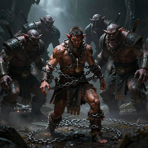 Bound Warrior Among Fierce Gnolls