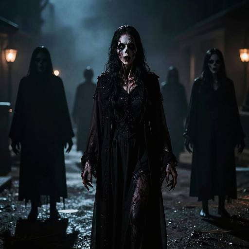 Horror Movie Scene with Ghostly Figures