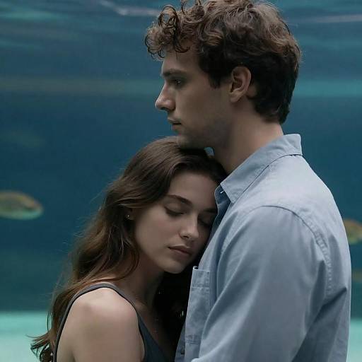 Intimate Embrace with Aquarium Background