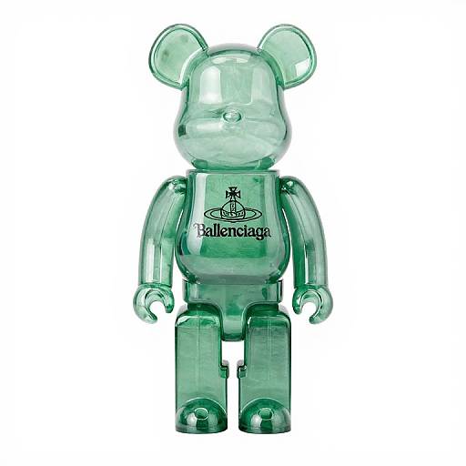 Photograph of a transparent, green plastic LEGO minifigure shaped like a bear with 