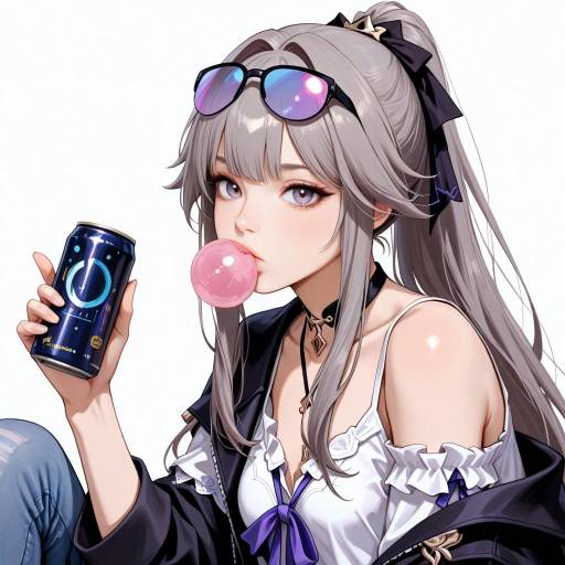 Stylish Girl with Grey Hair and Phone