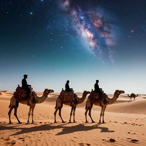 Surreal Desert Caravan Under Cosmic Sky