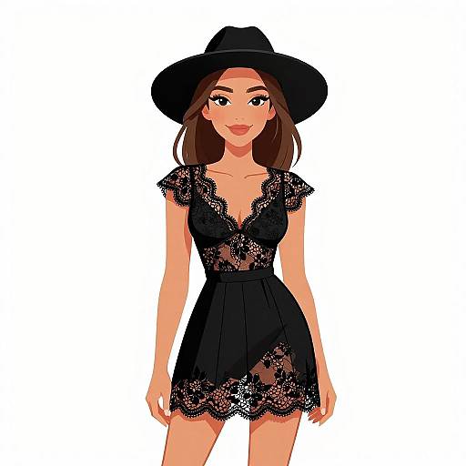 Bohemian Chic Woman in Black Dress