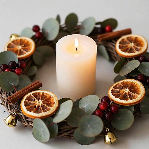 Holiday Candle Wreath with Eucalyptus and Dried Oranges