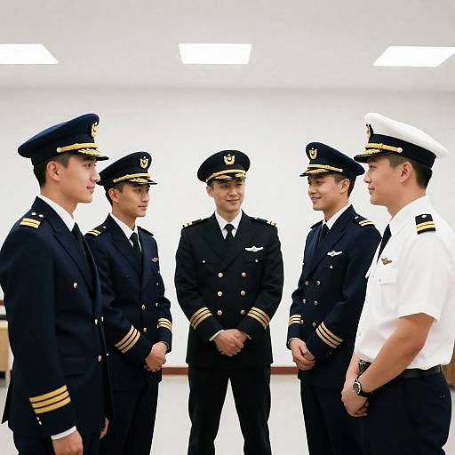 Group of Happy Pilots in Uniform