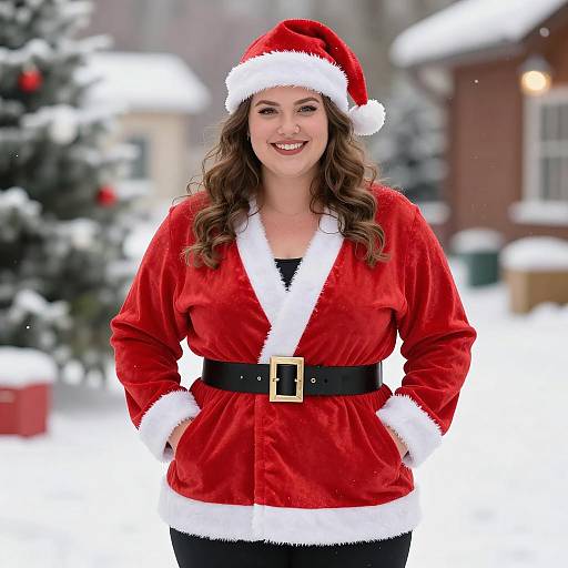 Plus Size Woman in Santa Outfit Outdoors