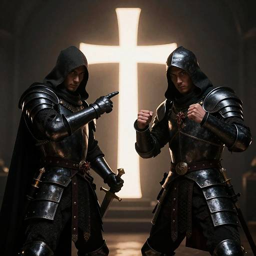 Dramatic Medieval Duel with Glowing Cross