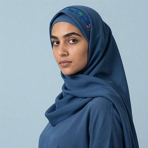 Woman Wearing Blue Embroidered Hijab