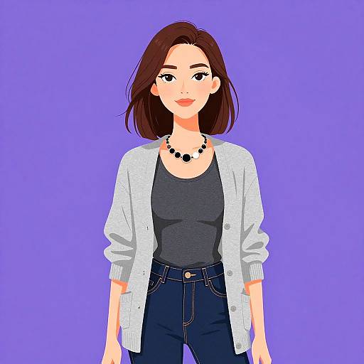 Casual Woman Wearing Cardigan and Statement Necklace