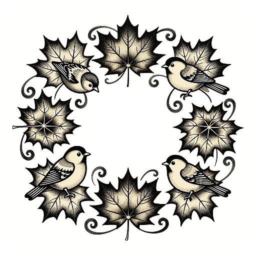 Stippling Art of Maple Leaf Maze