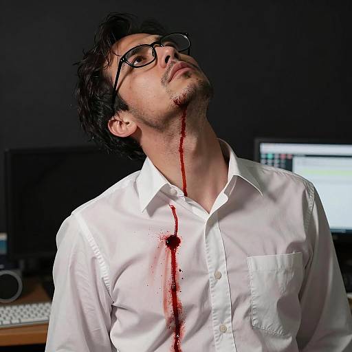 Dramatic Close-up of Wounded Man