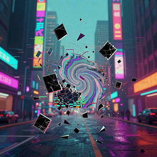 Vibrant Glitch Art Urban Scene