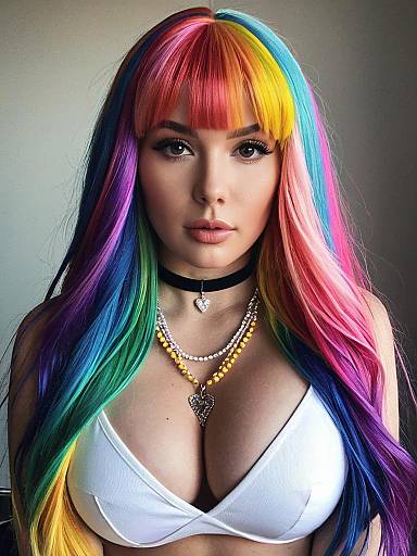 Realistic Rainbow Wig Long Hairstyle