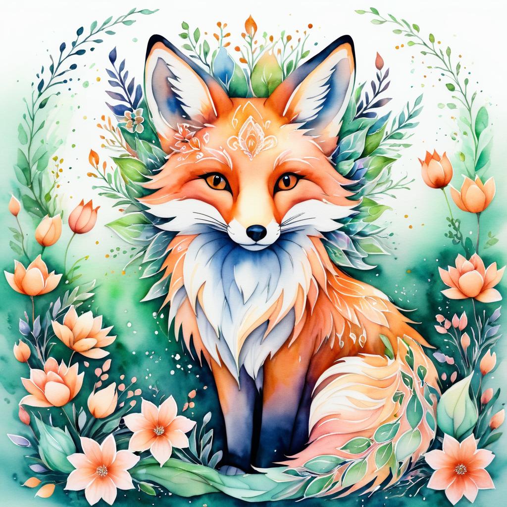 Whimsical Fox in Floral Dreamscape