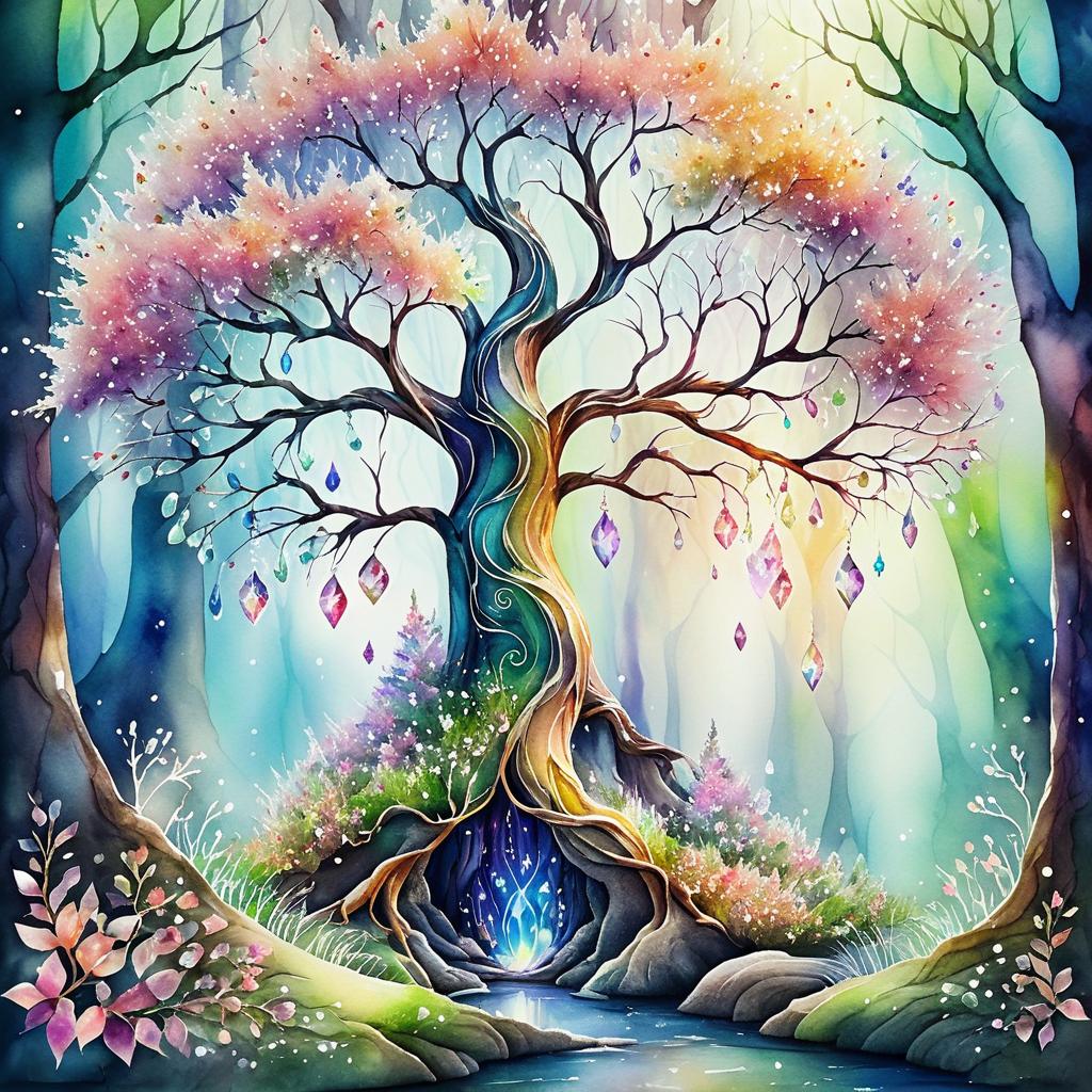 Enchanting Crystal Tree in Mystical Forest