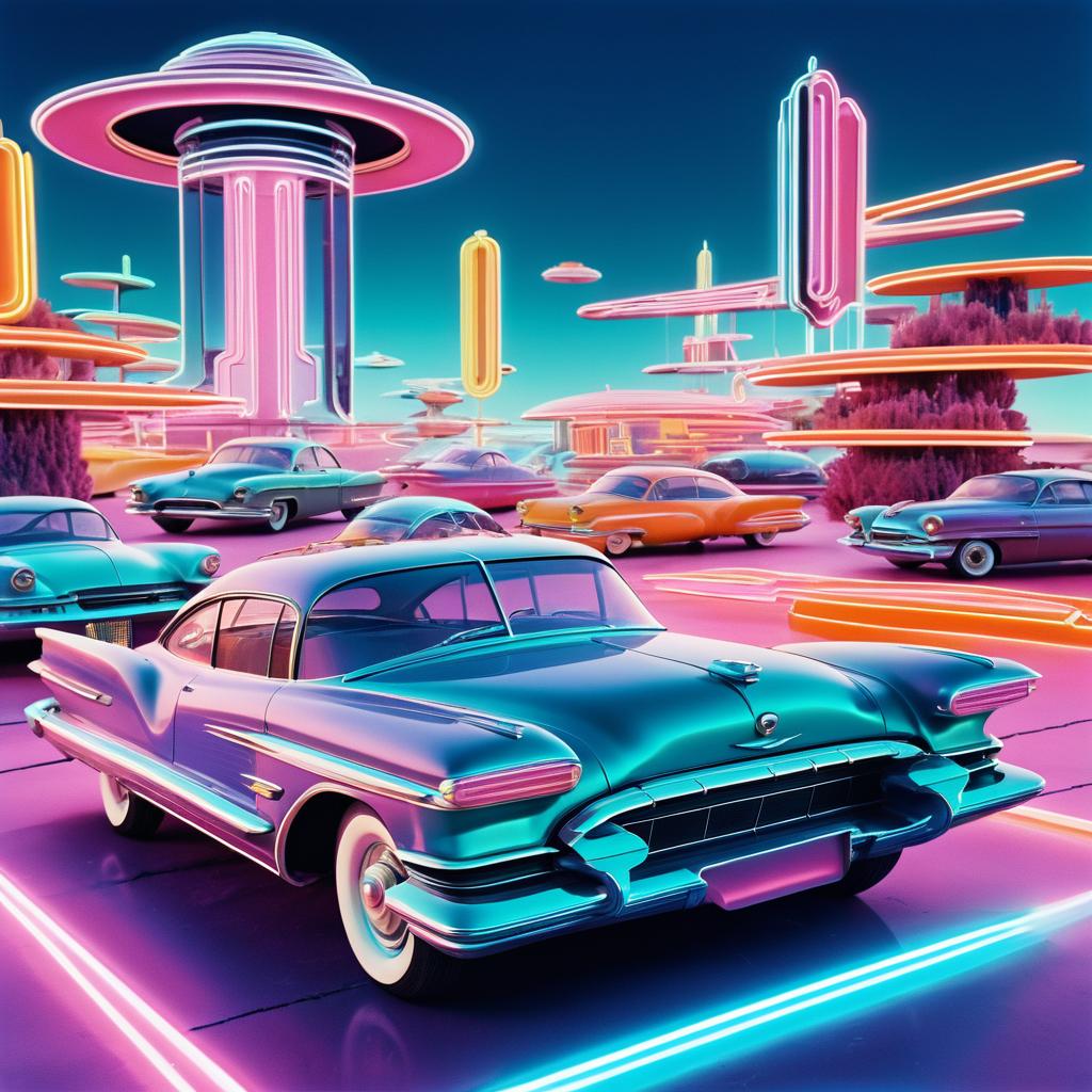 Futuristic Vintage Car in Abstract Landscape