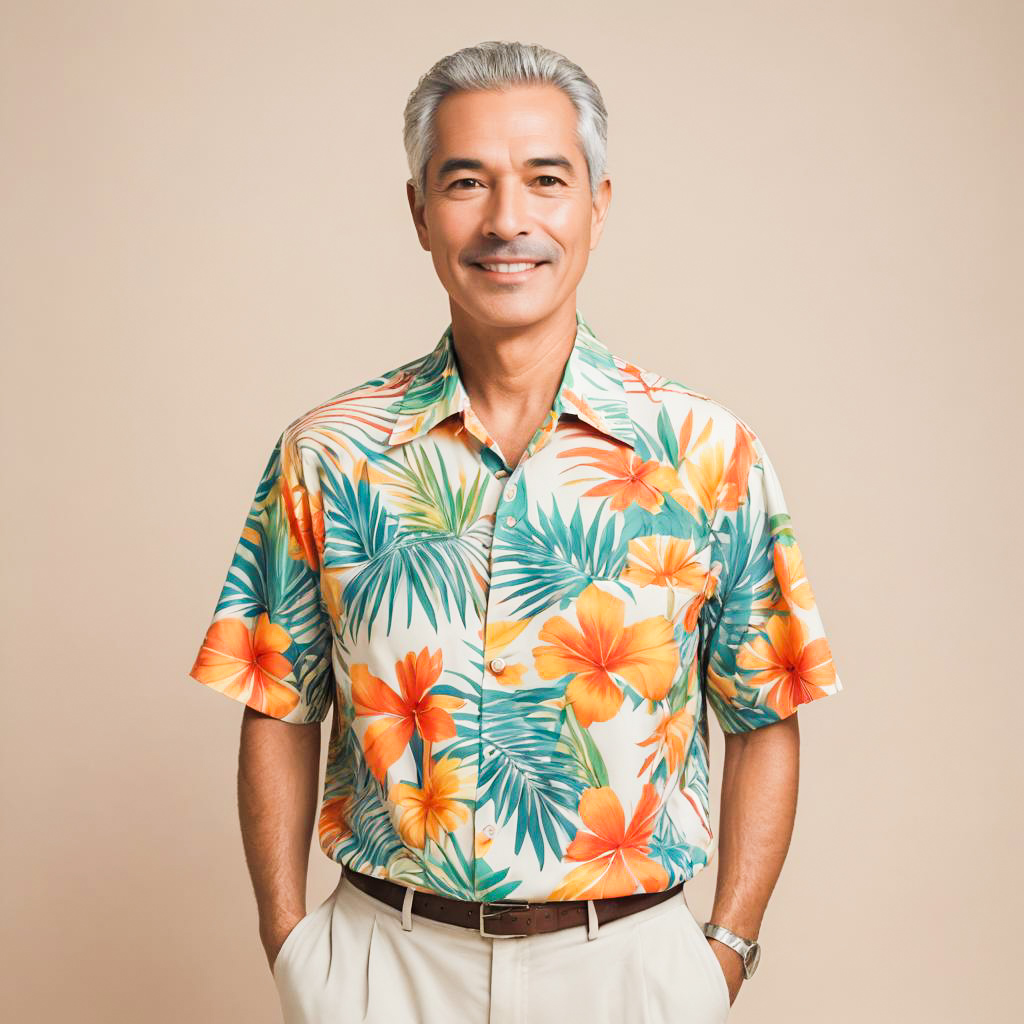 Cheerful Middle-Aged Man Tropical Photoshoot