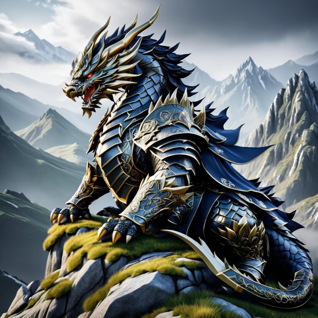 Fierce Dragon Warrior on Mountain Peak