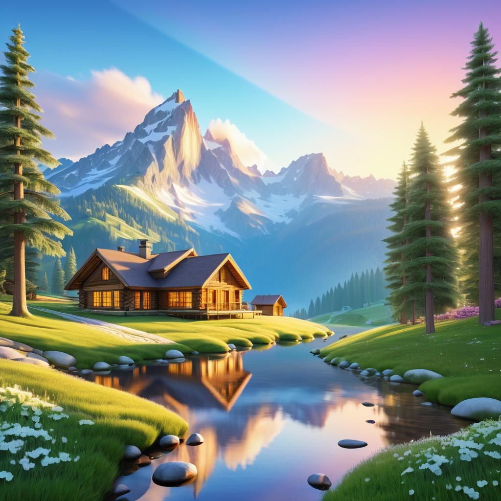 Tranquil Alpine Landscape in Kinkade Style