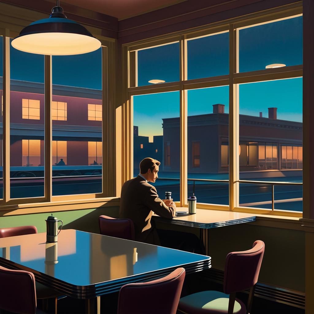 Melancholic Diner Scene in Hopper Style