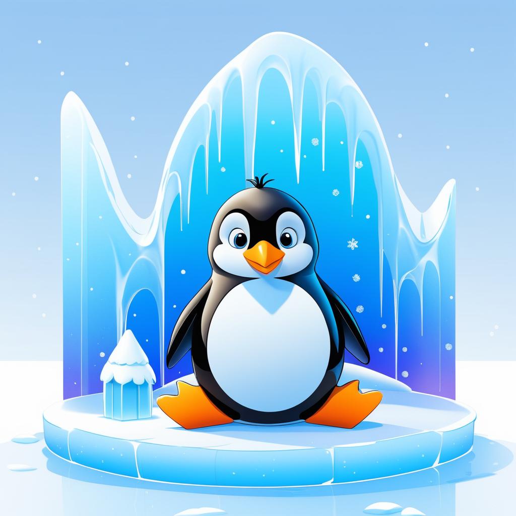 Cute Penguin with Ice Sculpture Illustration