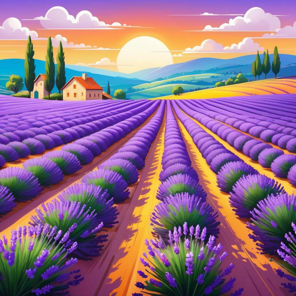 Vibrant Lavender Fields in Whimsical Style