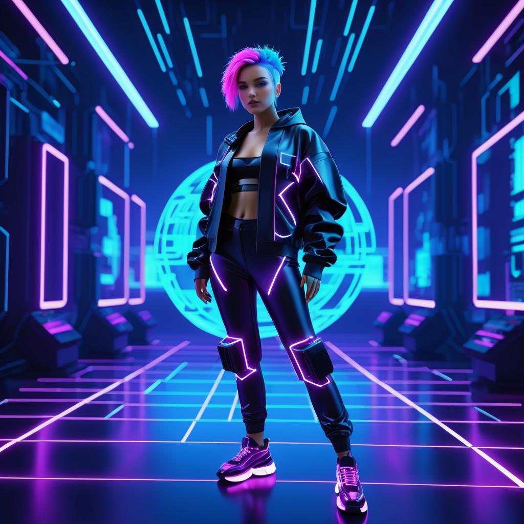 Cybernetic Hacker in Neon Realm