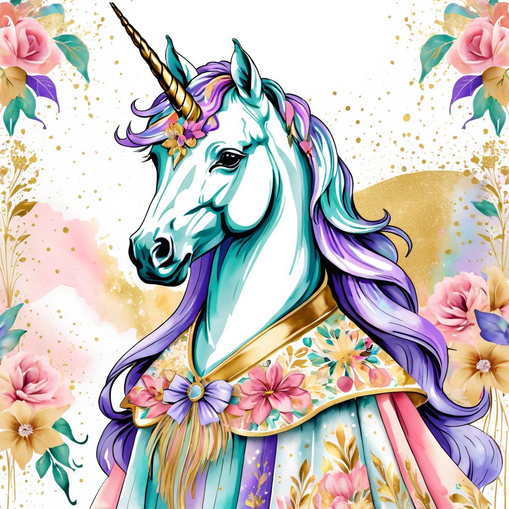 Whimsical Unicorn in Vintage Floral Cape