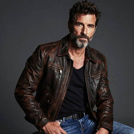 Rugged Man in Leather Jacket Portrait