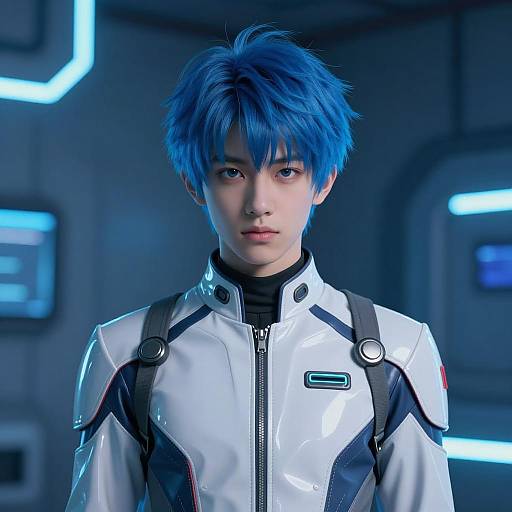 Futuristic Portrait of a Blue-Haired Boy