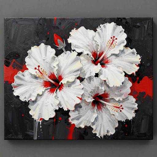 Crimson-Splashed White Hibiscus Horizontal Strip