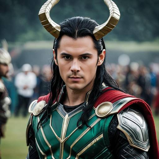 Man in Loki Costume with Horned Helmet