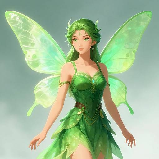 Green-Winged Fairy in Leafy Dress