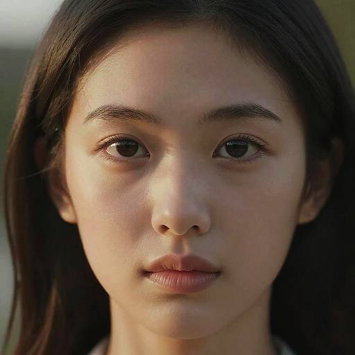 Close-up photograph of an Asian woman with fair skin, straight black hair, and dark brown eyes, showing a neutral expression.