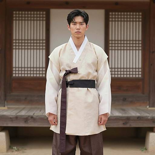 Handsome Asian Man in Traditional Hanbok