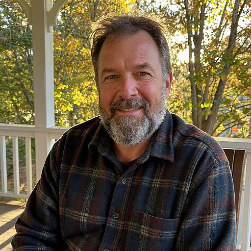 Portrait of Weathered Man on Porch