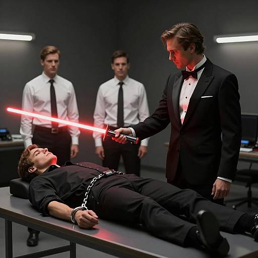 Suspenseful Encounter in Dimly Lit Room