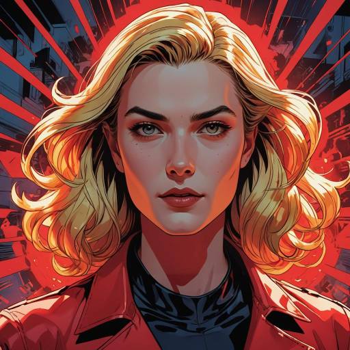 Illustrated Portrait of Blonde Woman with Fiery Background