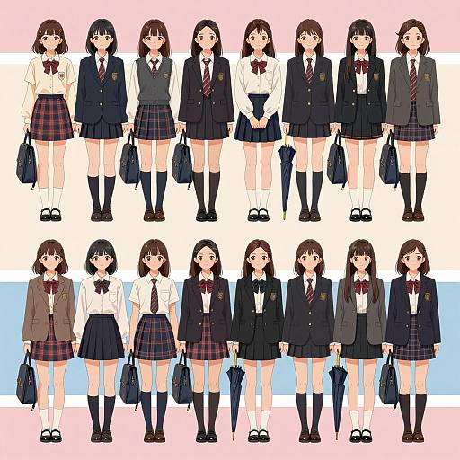 Diverse Anime Girls in Uniforms